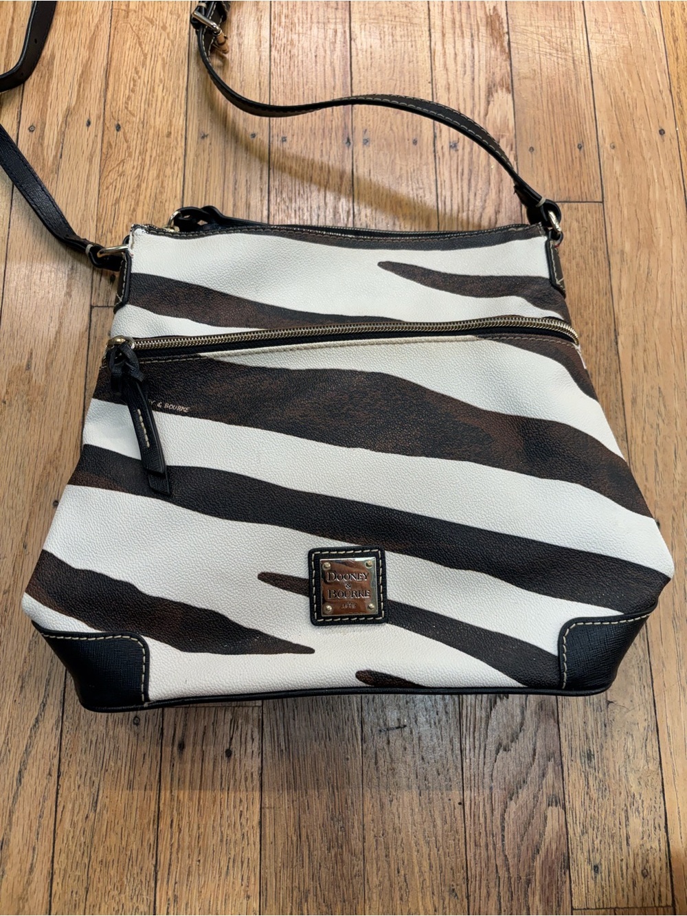 Dooney & Bourke White and Brown Zebra-Print Crossbody Purse